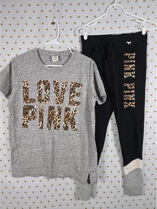 PINK Victoria's Secret Pants - Victorias Secret PINK Cheetah Leopard SET Tee shirt Small Yoga Pants Outfit